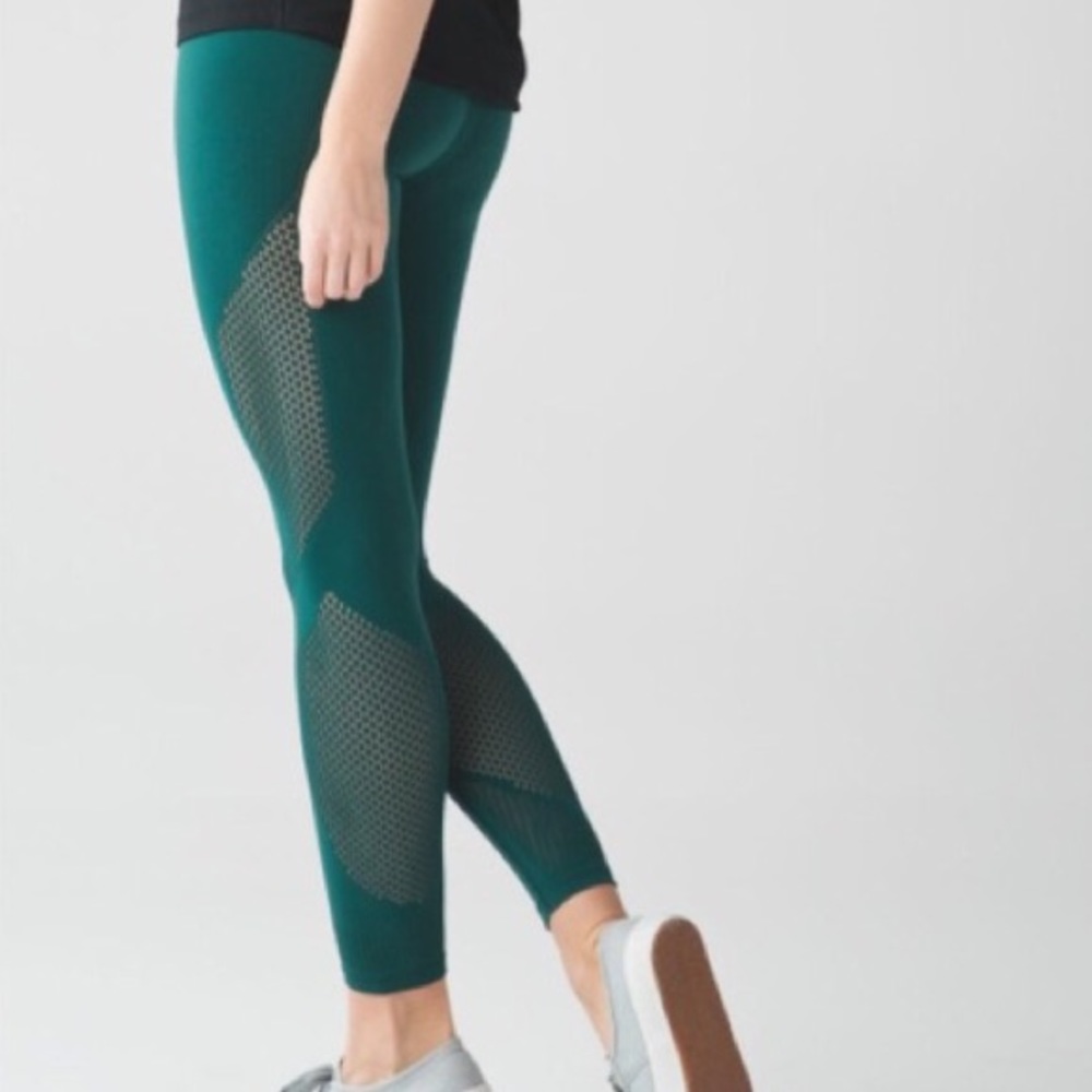 lululemon athletica Teal Green Mesh-Panel Leggings